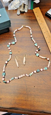 VTG RLM Rose Quartz Aventurine Necklace/ Earrings Set Carved Stone 14K Gold 210 picture