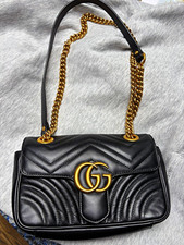 Gucci GG Marmont Matelassé Shoulder Bag Black Leather Antique Gold picture