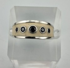 Pandora Sterling Silver Enamel Black Stone Ring Signed ALE 925 Size 9.25 picture
