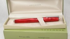 Levenger True Writer Crimson Red & Chrome Rollerball Pen - New In Box picture