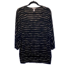 Chico’s Travelers 3/4 Sleeves Scoop Neck Top Size 3 US XL Slinky Black Stripes picture