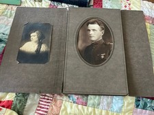 Vintage 1917-18 Double Photo In Cardboard Folder World War l Soldier & Betrothed picture