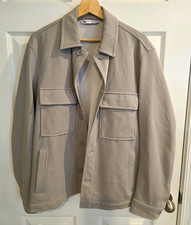 Zara Men's Light Grey Structured Overshirt Jacket Size Medium Dual Pockets picture