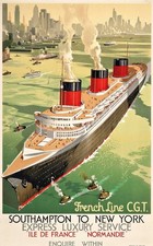 1936 The French Line Normandie Ship Vintage Travel Poster Print picture