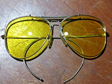 Vintage Bushnell Japan 765 Yellow Gold Aviator Shooting Range Glasses w/ Case picture