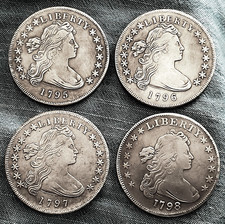 PRE-OWNED LOCAL ESTATE SALE: 4 SiLVER-PLATED FLOWING HAIR DOLLARS 1795, 96 97 98 picture