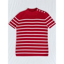 Talbots Red White Striped Mock Neck Sweater Top Women's Medium Nautical picture