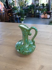 Vintage 1970s Mid Century Modern Ceramic Studio Art Green Splatter Glazed Vase picture