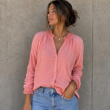 Old Navy Coral Pink Lace Trim Button-Up Blouse – Women's Medium picture