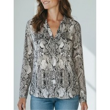 INC International Concepts Black White Snake Print Button Down Top Womens S picture