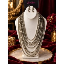 Paparazzi ZI Signature Series Silver Multi Strand Bead Necklace Earring Set picture