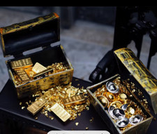 Dollhouse Pirate Miniatures treasure chest box 1:12 Gold bar coin ingot Vintage picture