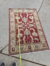 Vintage Middle Eastern Style Hand Knotted Wool Rug 4x6.5 ft Red Cream Floral picture