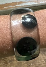 VTG Acrylic Lucite Bangle Bracelet White with Black Polka Dots 1 -1/8” Wide picture
