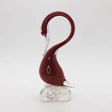 Vintage Authentic Murano Sommerso Glass Swan Figurine Cranberry Red & Clear picture