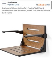 Seachrome Rustic Teak Folding Shower Seat Wall Mount Bench With Arms matte black picture