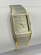 Rare Vintage Mens Futura Quartz Tank Watch Two Tone Gold/Silver Band Working picture