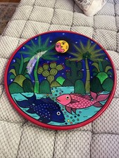 Vintage Mexican Hand Painted Wood Wall Plate Agustin Vargas Signed picture