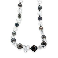 Made in Japan Tahitian Pearl 9-10mm & Rock Crystal Silver Necklace picture