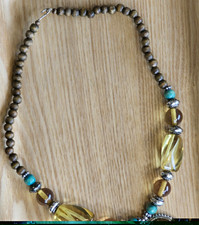 Vintage Southwestern Faux Green Amber Turquoise Wood Bead Pendant Necklace picture