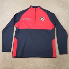 Leicester Tigers Men 1/4 Zip Top Medium Blue Red Rugby Pullover Training Samurai picture