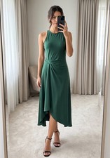 Reiss Micah Green Sleeveless Asymmetric Midi Dress Draped Waist picture