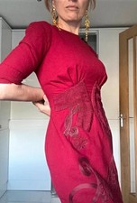 Vtg 1940s 1950s Haute Couture Wool Crepe Dress Burgundy Wine Red Mid Century 12 picture