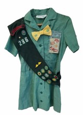 VTG 1960s-70s Girl Scout of America Uniform Green Dress Sash Patches Pins picture