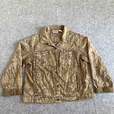 Vintage Chico's Design 100% Cotton Embroidered Jacket Size 1 (M) Brown / Tan picture