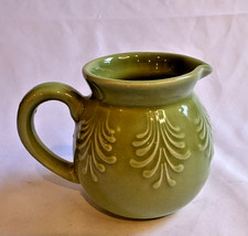 Chantal Green Ceramic Creamer/Pitcher Raised Leaf Design 4 in. 8 oz. Small picture