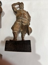 Vintage Ouro Artesania Hand Carved Wooden Figure Man Sancho Panza WW1 Helmet picture