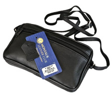 Women's Genuine Leather Small Cross Body Black Purse 3 Zipper Crossbody Bag picture