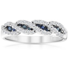 1/3 Ct Blue Sapphire & Diamond Ladies Swirl Wedding Ring 10k White Gold picture