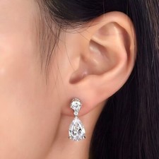 IGI Certified 4.10Ct Lab Grown Diamond Dangle Drop Women Earrings 14k White Gold picture