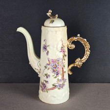 Antique 1904-1924 Royal Rudolstadt Tea Pot  9in Flower Cream Gold Handle picture