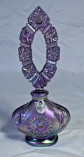 VTG Fenton Amethyst Iridescent Purple Glass Vanity Perfume Bottle & Stopper 7.5” picture