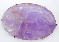 VINTAGE STERLING HAND CARVED LAVENDER JADE PEONY FLOWER PIN BROOCH picture