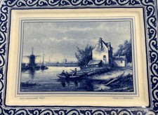 Vintage Delfts Blue & White Wall Hanging Windmill Boats Made in Holland picture