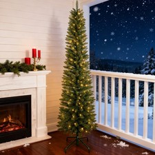 5/6/7 Ft Pre-Lit Pencil Christmas Tree Slim Artificial Tree with Led Lights picture