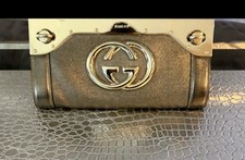 GUCCI Limited Ed BRITT Clutch Handbag BRONZE Leather 9”x 4.5” picture
