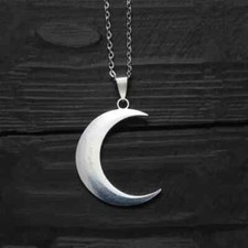 Silver Color Big Crescent Moon Necklace Gothic Style Amulet Pendant Lunar Phases picture