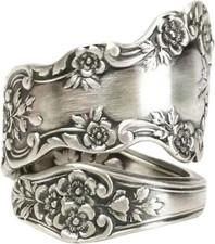Silver-Tone Plated Oxidized Spoon-Style Ring Adjustable Open Band Women Gift picture