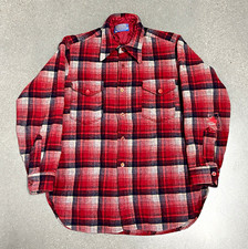 60s 70s Vintage Pendleton Red White Black Plaid Wool Flannel M picture
