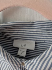 J Jill Blue and White Strip Blouse with Collar and Smocked cuffs XL picture