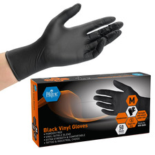 MED PRIDE Black Vinyl Gloves Disposable Powder & Latex-Free Food Safe 100ct picture