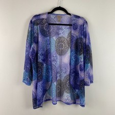 Chicos Easywear Cardigan Size 3 US XL Purple Blue Abstract Sheer Open Front picture