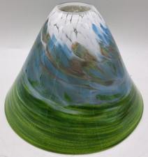 Murano Hand Blown Art Glass Lamp Shades Blue & Green/White Swirl 8¼