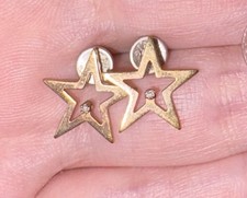 Vintage Gold Tone Open Star Stud Earrings Untested Gemstone Celestial Statement picture