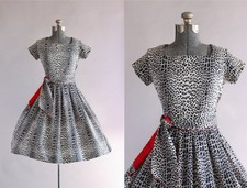 Vintage 1950s Peggy Page Cheetah Print Dress w/ Original Waist Tie S picture