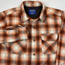 Pendleton Board Shirt Fitted Mens Large Orange Brown Plaid Wool AA068-31292 picture